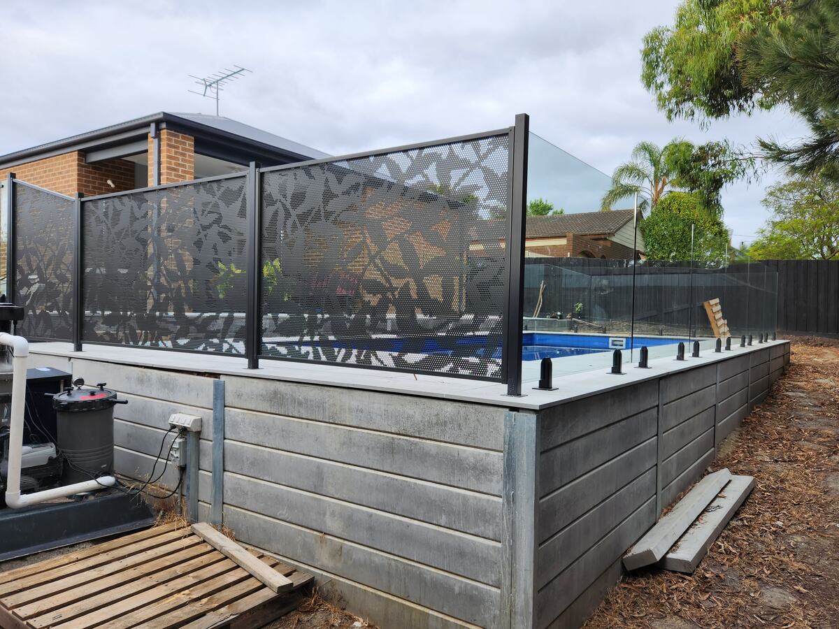 Ficus design screen in Textured Monument above a pool wall, Victoria