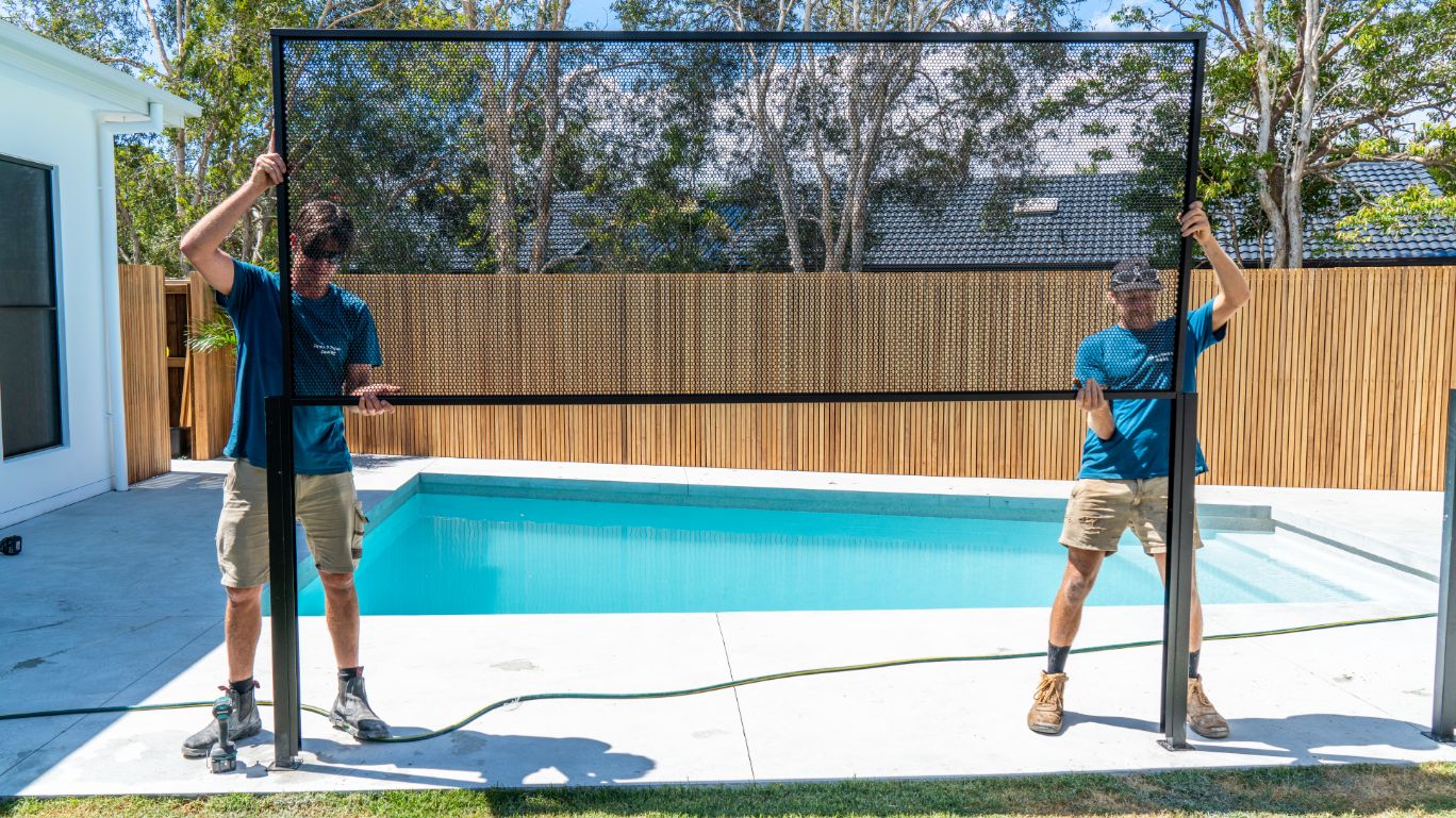 Perforated pool fencing installation, Byron Bay NSW