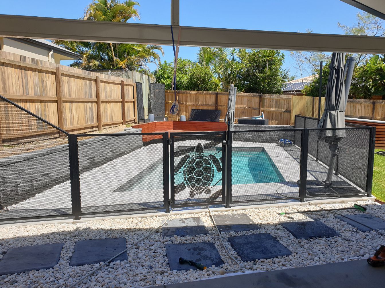 Turtle design pool gate with Pure Perf panels, Buderim Queensland